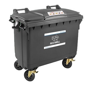 eine 660 Liter schwarze Tonne